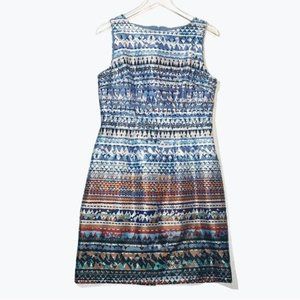 Leslie Fay Abstract Geometric Tribal Print Sleeveless Dress Size 8